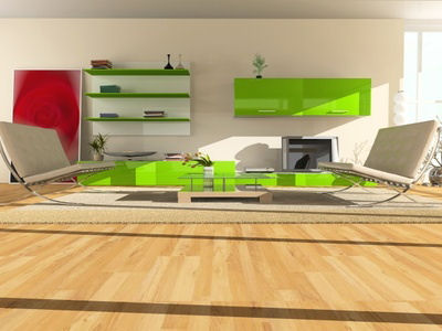 Modernes Wohnzimmer mit Grünen Schränken